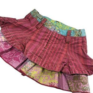 Cakewalk Mini Pink Denim Skirt With Floral Tiered Ruffle Girls 12m 12 months